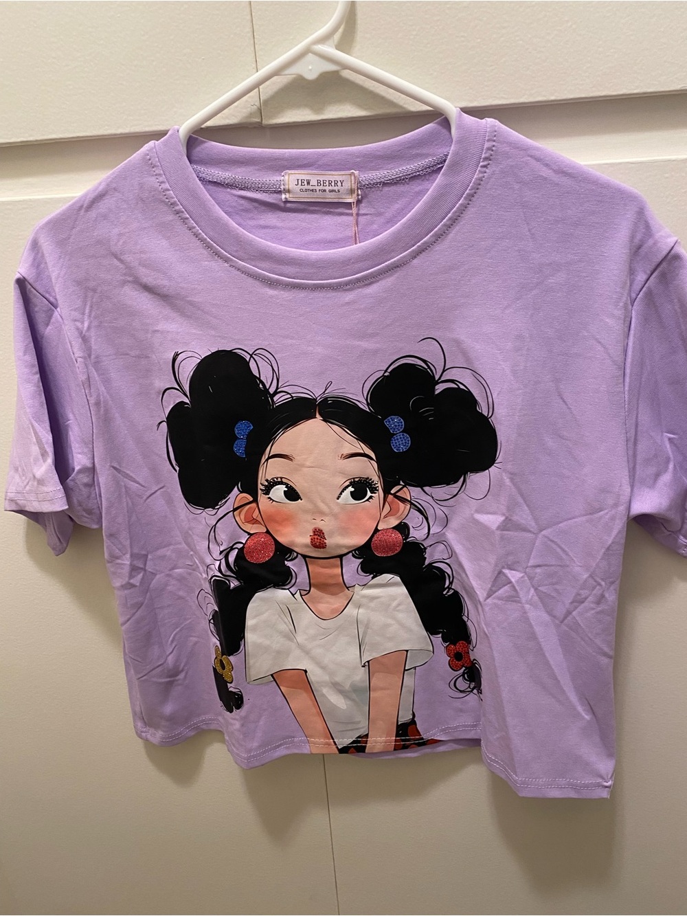 Lilac Graphic Short Sleeve Tee - Playful Cartoon Print